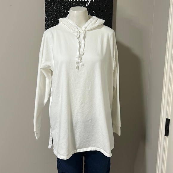 EILEEN FISHER Shirt White Hooded Long Sleeve Tshirt Top High Neck Sz XS - Picture 2 of 11